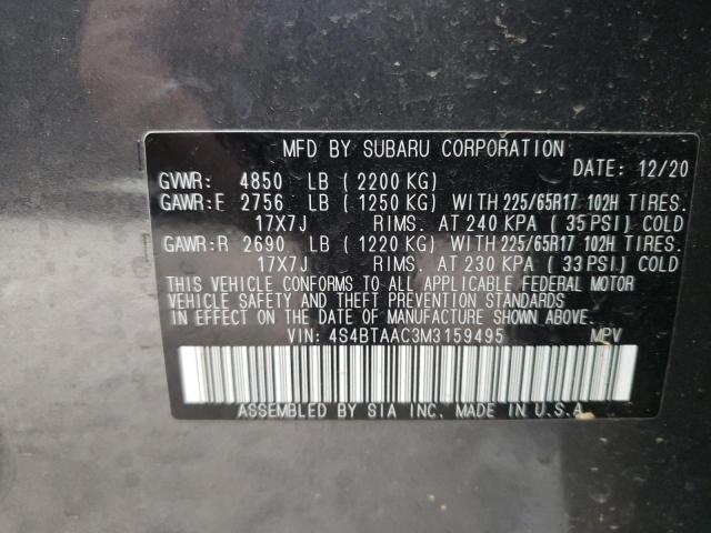 4S4BTAAC3M3159495 - 2021 SUBARU OUTBACK GRAY photo 10