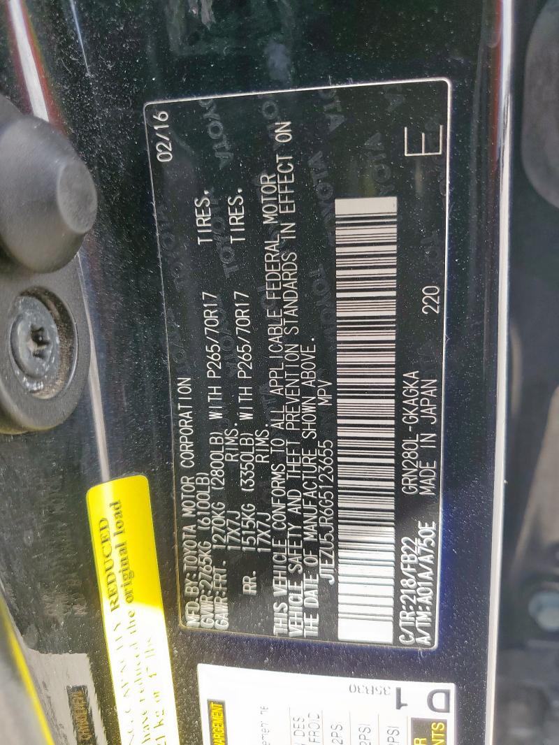 JTEZU5JR6G5123655 - 2016 TOYOTA 4RUNNER SR5 黑色 照片 13