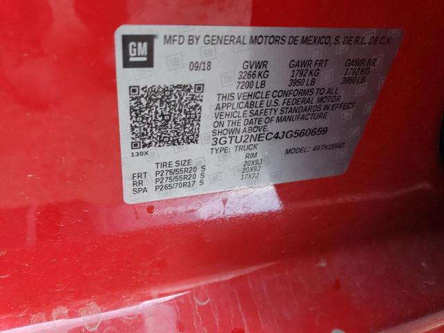 3GTU2NEC4JG560659 - 2018 GMC SIERRA K1500 SLT RED photo 12