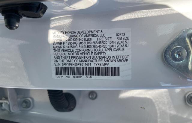 5FNYF8H55PB011474 - 2023 HONDA PASSPORT EXL Ağ foto 10