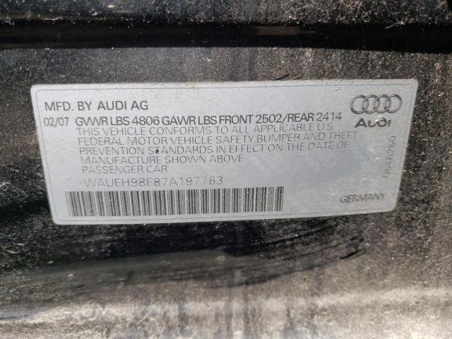 WAUEH98E87A197763 - 2007 AUDI A4 S-LINE 3.2 QUATTRO BLACK photo 10