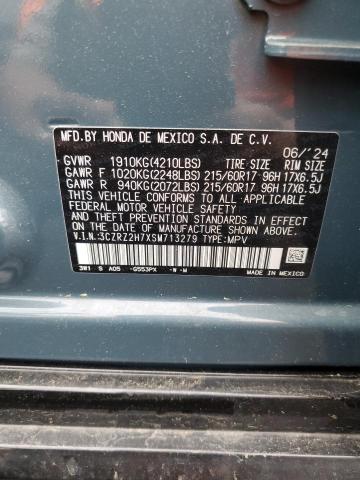 3CZRZ2H7XSM713279 - 2025 HONDA HR-V EXL BLUE photo 13