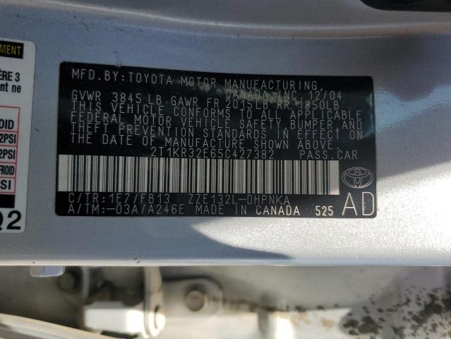 2T1KR32E65C427382 - 2005 TOYOTA COROLLA MA XR SILVER photo 12