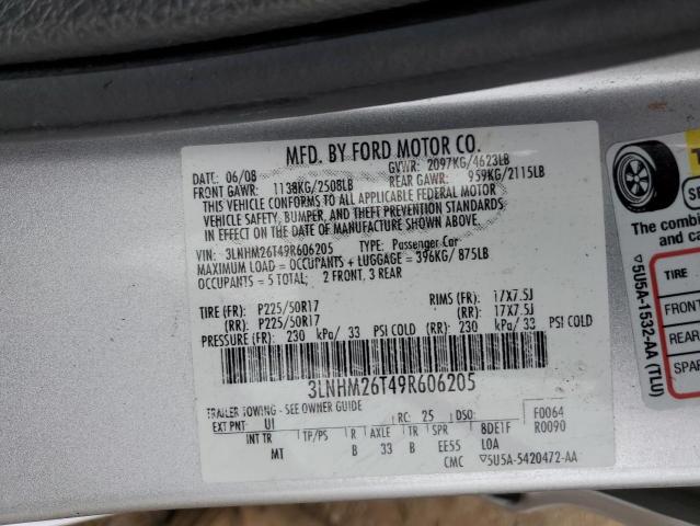 3LNHM26T49R606205 - 2009 LINCOLN MKZ SILVER photo 12