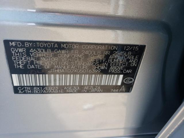 JTHBA1D2XG5016399 - 2016 LEXUS IS 200T SILVER photo 12