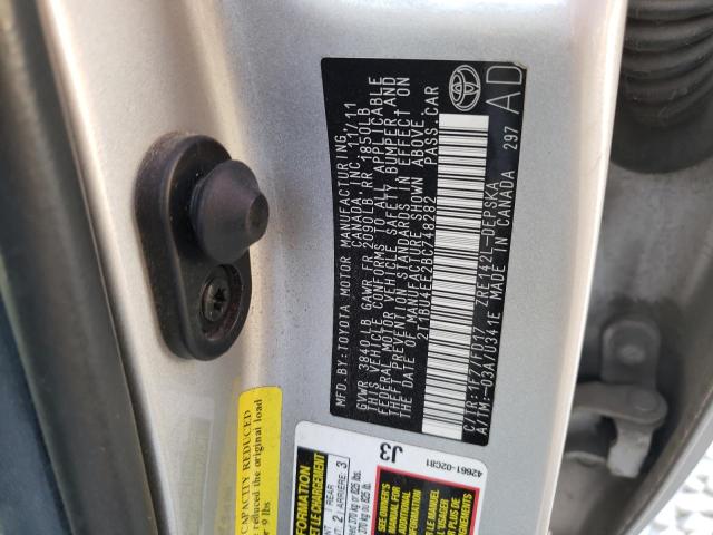 2T1BU4EE2BC748282 - 2011 TOYOTA COROLLA BASE SILVER photo 10