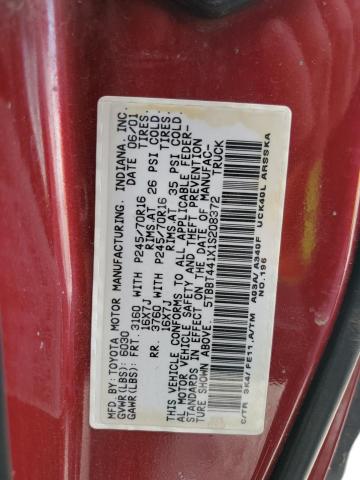 5TBBT441X1S208372 - 2001 TOYOTA TUNDRA ACCESS CAB RED photo 12