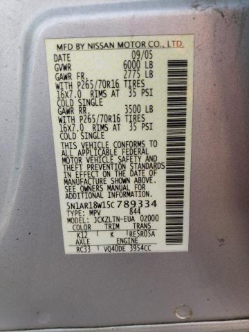 5N1AR18W15C789334 - 2005 NISSAN PATHFINDER LE SILVER photo 13