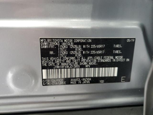 JTMH1RFV4KJ013855 - 2019 TOYOTA RAV4 LE ვერცხლისფერი ფოტო 13