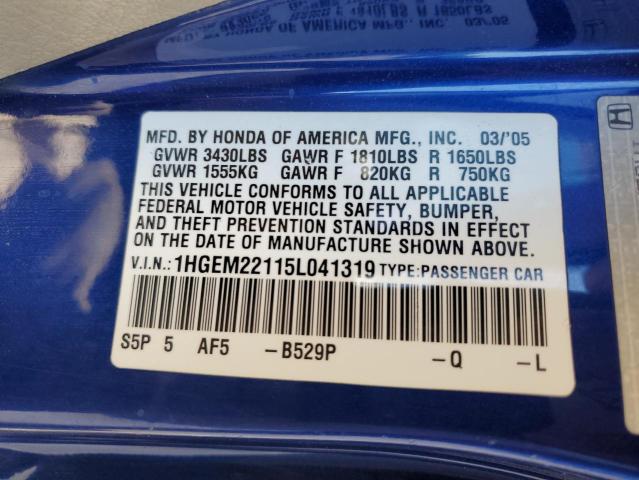 1HGEM22115L041319 - 2005 HONDA CIVIC DX VP Mavi foto 13