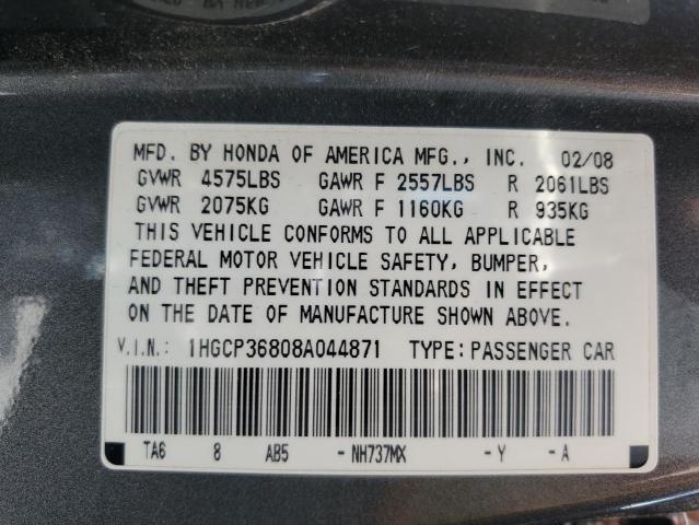 1HGCP36808A044871 - 2008 HONDA ACCORD EXL GRAY photo 12