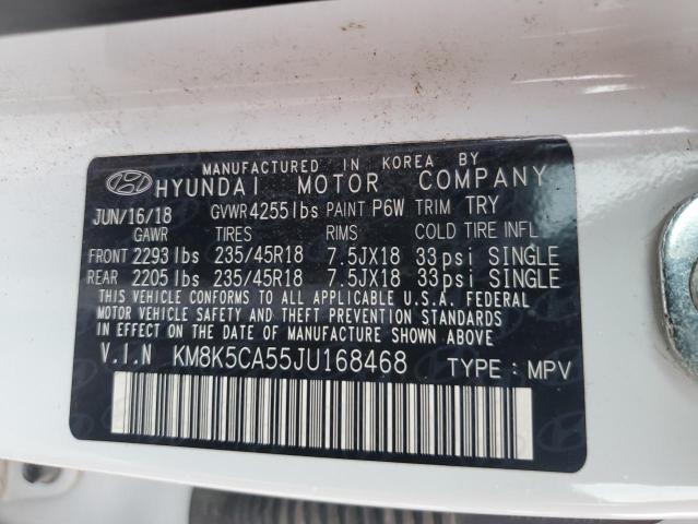 KM8K5CA55JU168468 - 2018 HYUNDAI KONA ULTIMATE WHITE photo 13