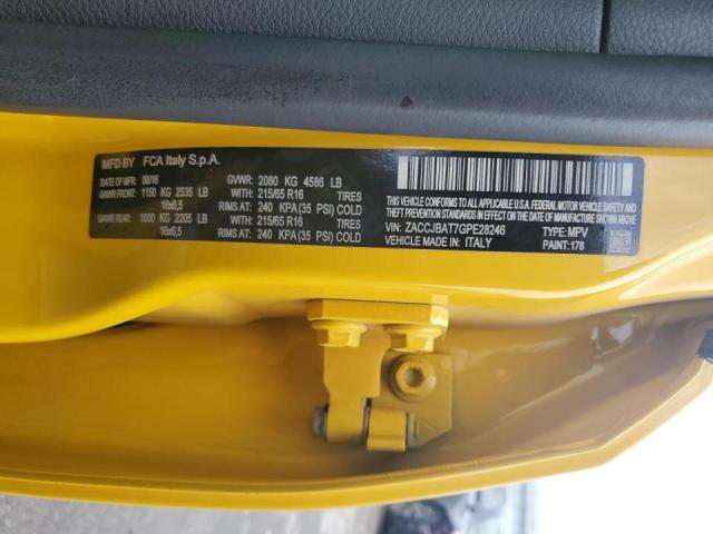 ZACCJBAT7GPE28246 - 2016 JEEP RENEGADE SPORT YELLOW photo 13