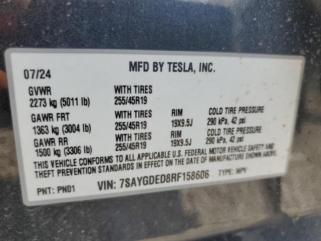 7SAYGDED8RF158606 - 2024 TESLA MODEL Y 灰色 照片 13