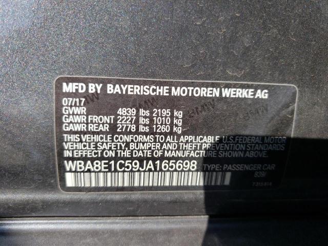 WBA8E1C59JA165698 - 2018 BMW 330E GRAY photo 12