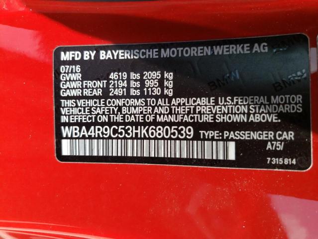 WBA4R9C53HK680539 - 2017 BMW 430XI RED photo 12