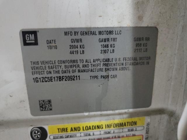 1G1ZC5E17BF209211 - 2011 CHEVROLET MALIBU 1LT 白色 照片 12