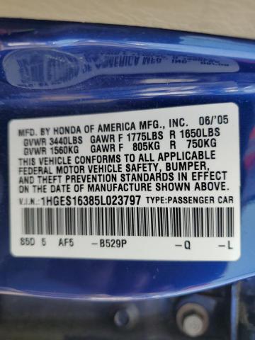 1HGES16385L023797 - 2005 HONDA CIVIC DX VP Mavi foto 12