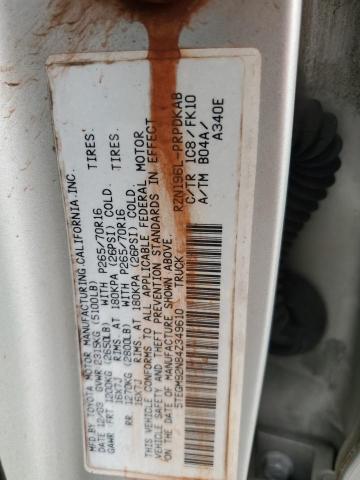 5TEGM92N84Z349610 - 2004 TOYOTA TACOMA DOUBLE CAB PRERUNNER BEIGE photo 13