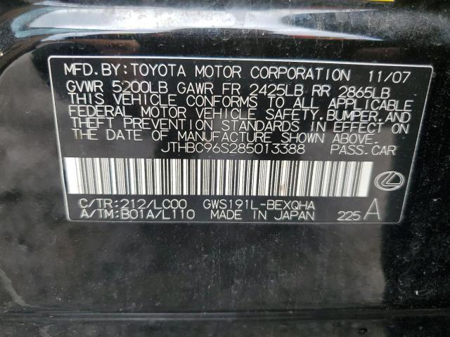 JTHBC96S285013388 - 2008 LEXUS GS 450H BLACK photo 12