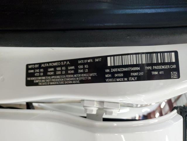 ZARFAEDN4H7549994 - 2017 ALFA ROMEO GIULIA Q4 白色 照片 13