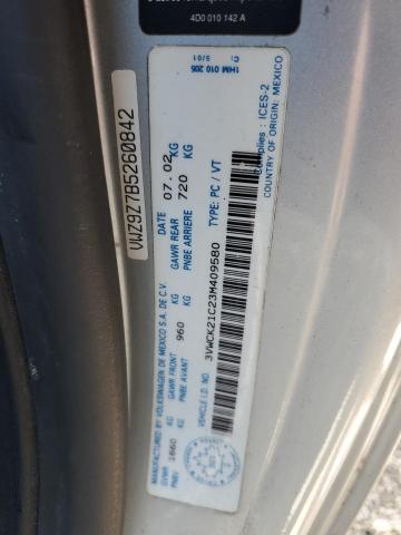 3VWCK21C23M409580 - 2003 VOLKSWAGEN NEW BEETLE GLS SILVER photo 13