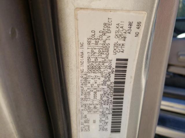 5TDZT38A14S235815 - 2004 TOYOTA SEQUOIA LIMITED SILVER photo 10