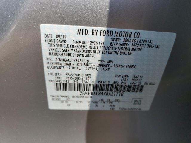 2FMHK6C84KBA31718 - 2019 FORD FLEX SEL SILVER photo 13