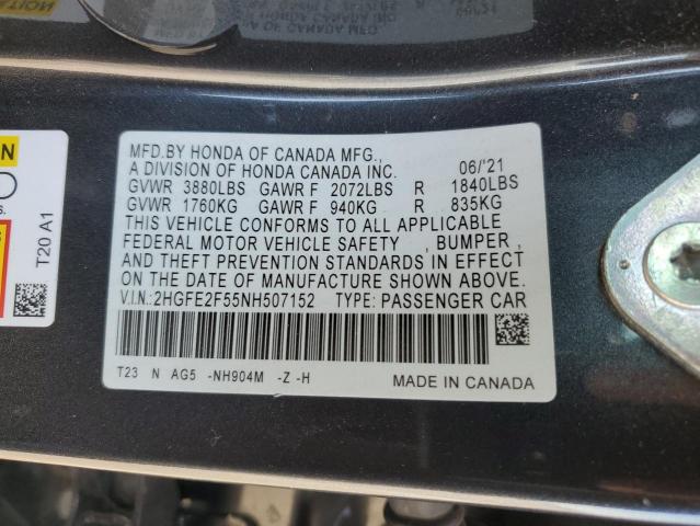 2HGFE2F55NH507152 - 2022 HONDA CIVIC SPORT 石墨色 照片 13