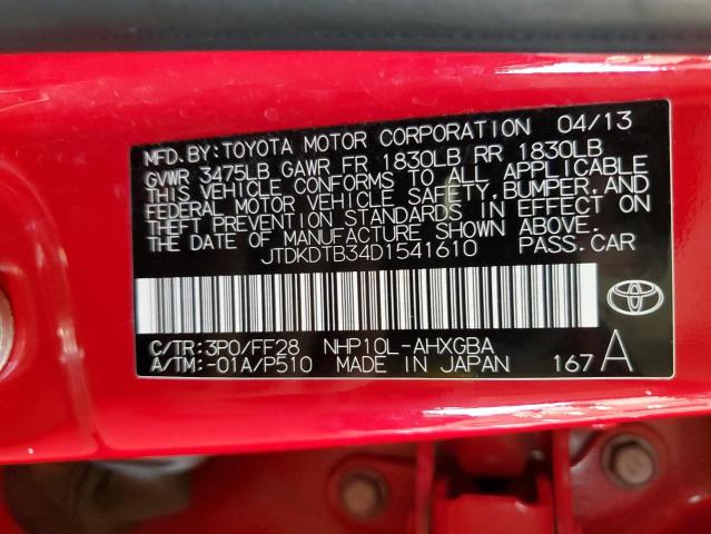 JTDKDTB34D1541610 - 2013 TOYOTA PRIUS C RED photo 12