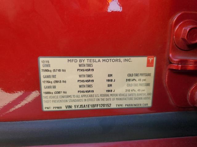 5YJSA1E18FF120152 - 2015 TESLA MODEL S Kırmızı fotoğraf 12