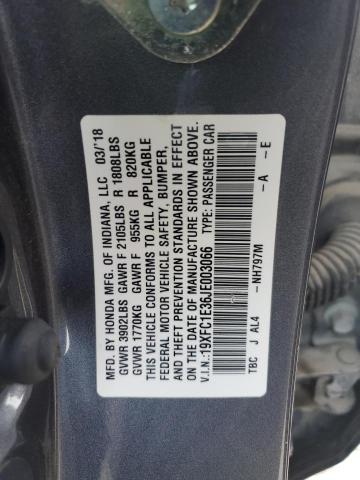 19XFC1E36JE003066 - 2018 HONDA CIVIC EX ნაცრისფერი ფოტო 12