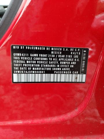 3VW2K7AJ3FM344041 - 2015 VOLKSWAGEN JETTA BASE 红色 照片 12
