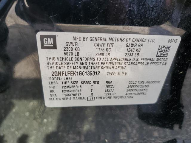 2GNFLFEK1G6135012 - 2016 CHEVROLET EQUINOX LT BLACK photo 12