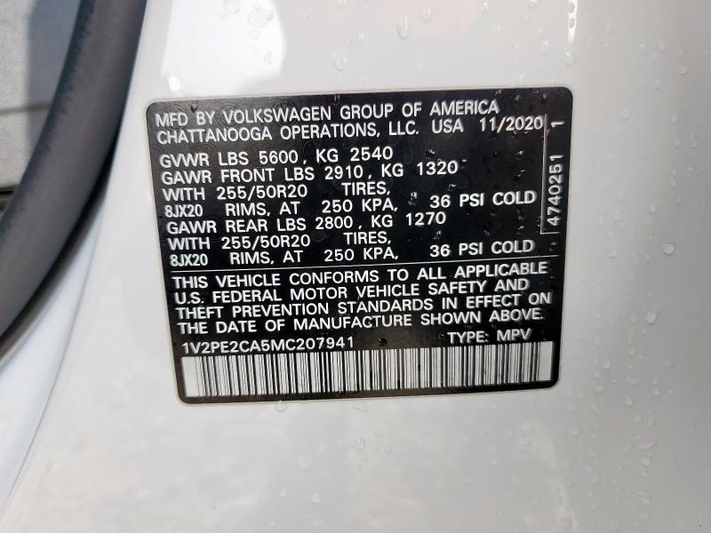 1V2PE2CA5MC207941 - 2021 VOLKSWAGEN ATLAS CROS SE WHITE photo 14