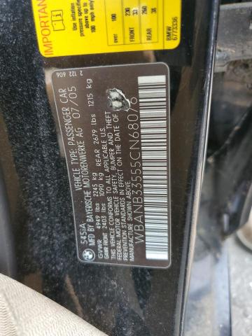 WBANB33555CN68076 - 2005 BMW 5 SERIES I BLACK photo 12
