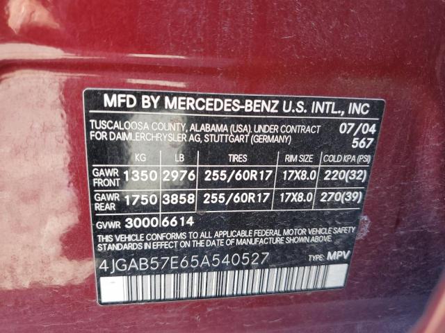 4JGAB57E65A540527 - 2005 MERCEDES-BENZ ML 350 MAROON photo 13