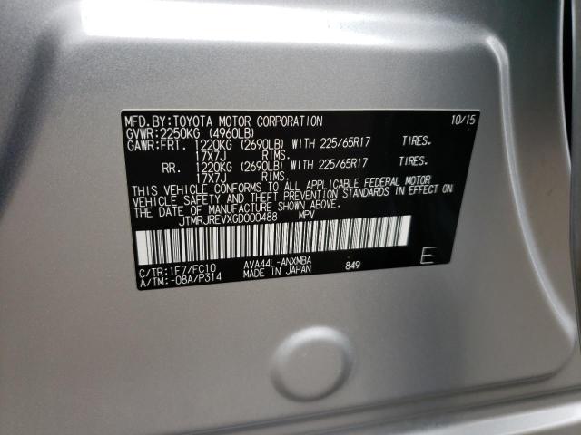 JTMRJREVXGD000488 - 2016 TOYOTA RAV4 HV XLE SILVER photo 12