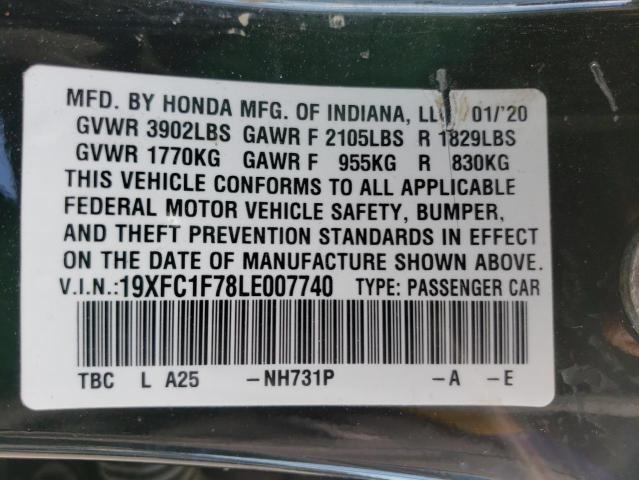 19XFC1F78LE007740 - 2020 HONDA CIVIC EXL შავი ფოტო 12