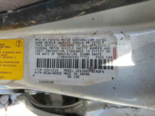 JT8BD69S930177721 - 2003 LEXUS GS 300 SILVER photo 12