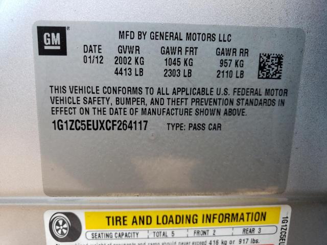 1G1ZC5EUXCF264117 - 2012 CHEVROLET MALIBU 1LT 银色 照片 12