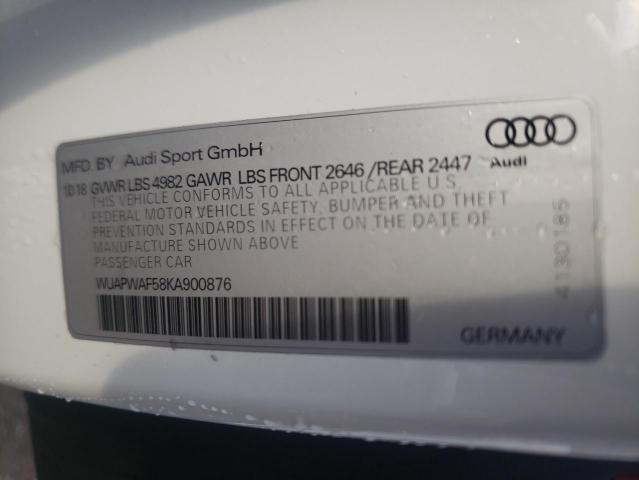 WUAPWAF58KA900876 - 2019 AUDI RS5 WHITE photo 10