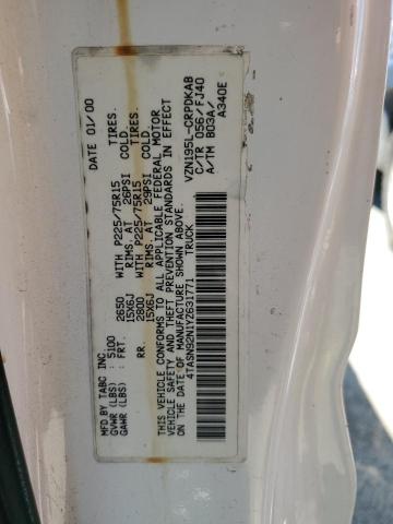 4TASN92N1YZ631771 - 2000 TOYOTA TACOMA XTRACAB PRERUNNER თეთრი ფოტო 12