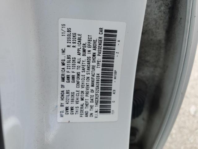 1HGCR2F52GA068064 - 2016 HONDA ACCORD SPORT WHITE photo 12