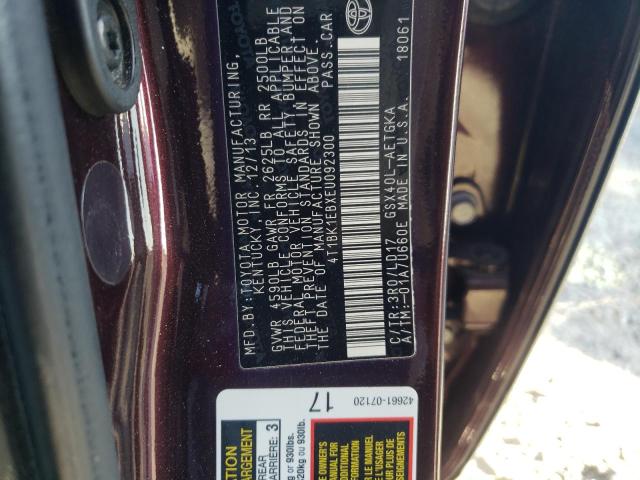 4T1BK1EBXEU092300 - 2014 TOYOTA AVALON BASE BURGUNDY photo 12