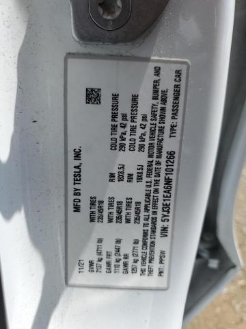 5YJ3E1EA6NF101266 - 2022 TESLA MODEL 3 WHITE photo 12