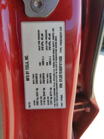 5YJ3E1EA5KF411436 - 2019 TESLA MODEL 3 წითელი ფოტო 12