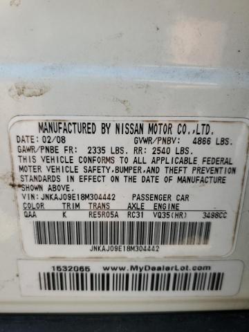 JNKAJ09E18M304442 - 2008 INFINITI EX35 BASE თეთრი ფოტო 13