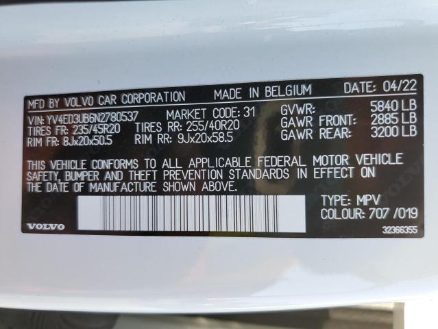 YV4ED3UB6N2780537 - 2022 VOLVO XC40 P8 RECHARGE ULTIMATE WHITE photo 13