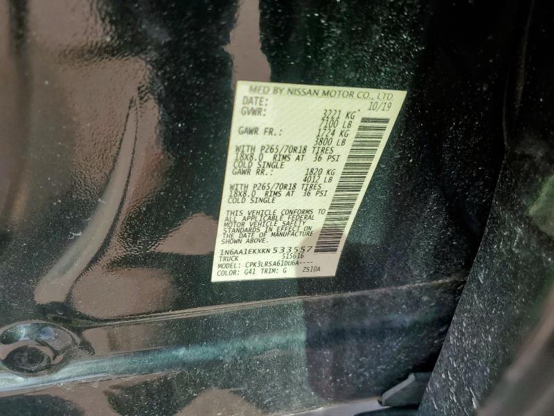 1N6AA1EKXKN533557 - 2019 NISSAN TITAN S 黑色 照片 12